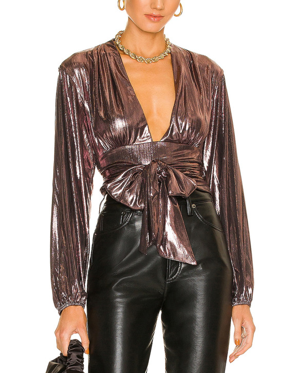 House of Harlow 1960 Tops - House Of Harlow 1960 Metallic Brown Bourdin Blouse Size XL